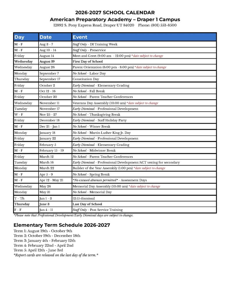 Draper 1 2026 2027 Calendar 1 2
